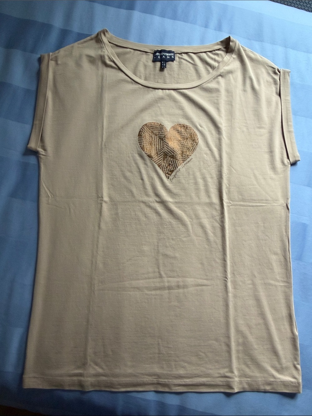 Armani Jeans Beige Short-Sleeve Tee with Heart Size 8